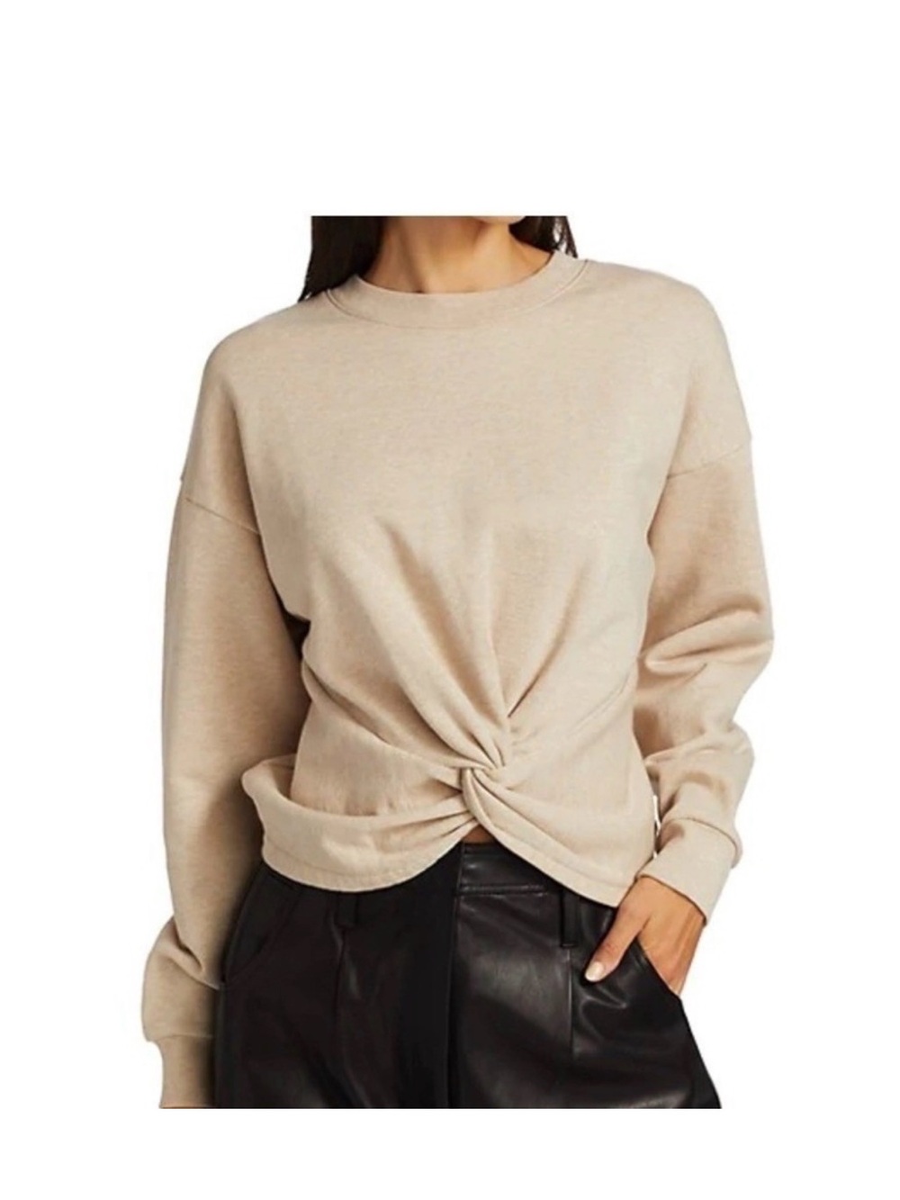 FRAME Women's Twist Front
Sweatshirt Beige Medium
Crewneck Crop Knit Pullover